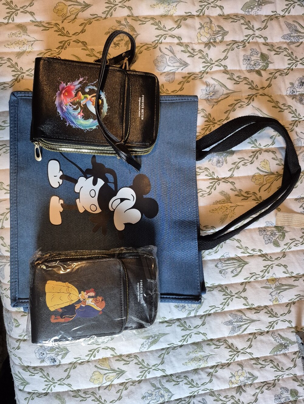 Disney Blue Mickey Tote with Black Character Wallets